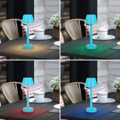 Lindby LED genopladelig lampe Gaja, blå, USB, IP44, RGBW, dæmpbar