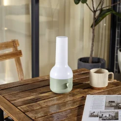 Lindby LED genopladelig udendørs bordlampe Isaline, grøn, dæmpbar