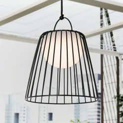 Lindby LED genopladelig udendørs pendel Levino, sort, metal