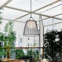Lindby LED genopladelig udendørs pendel Levino, sort, metal