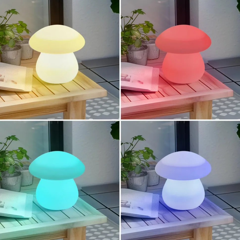 Lindby LED genopladelig udendørs bordlampe Vernate, RGBW, hvid, dæmpbar