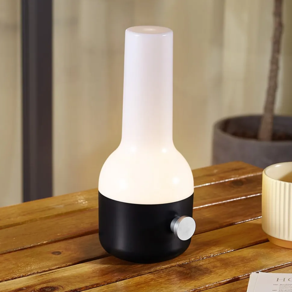 Lindby LED genopladelig udendørs bordlampe Isaline, sort, dæmpbar