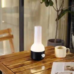 Lindby LED genopladelig udendørs bordlampe Isaline, sort, dæmpbar