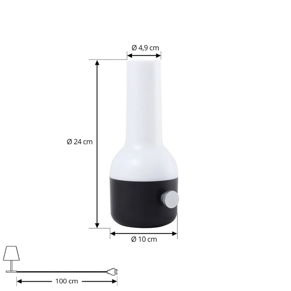 Lindby LED genopladelig udendørs bordlampe Isaline, sort, dæmpbar