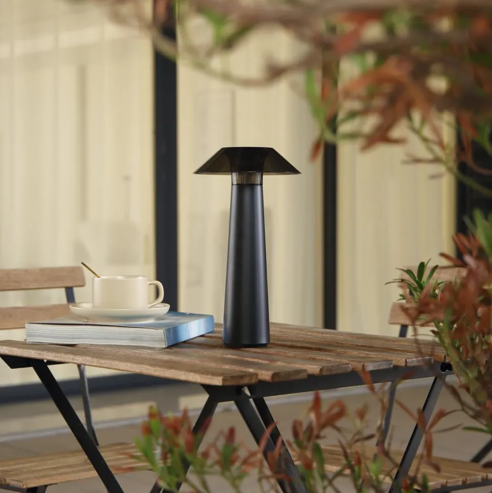 Lindby LED genopladelig udendørs bordlampe Gomba, sort, dæmpbar