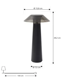 Lindby LED genopladelig udendørs bordlampe Gomba, sort, dæmpbar