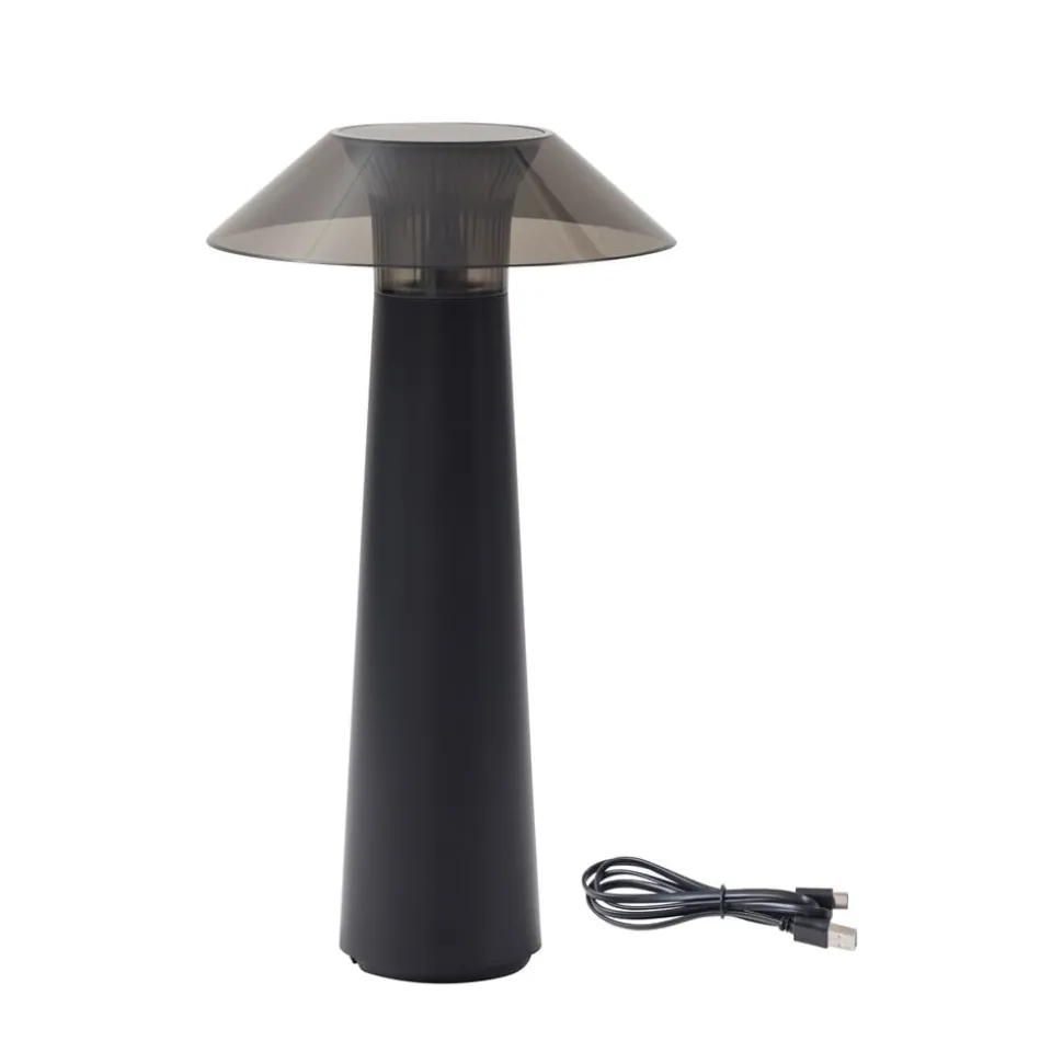 Lindby LED genopladelig udendørs bordlampe Gomba, sort, dæmpbar