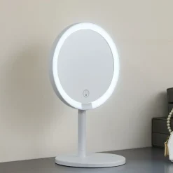 Lindby LED genopladeligt spejl Renki, hvid, plast, dæmpbar