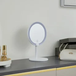 Lindby LED genopladeligt spejl Renki, hvid, plast, dæmpbar