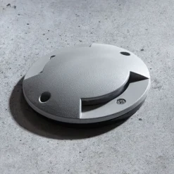Lindby LED nedgravningslampe Nandita, Ø 10 cm, sølv, IP65
