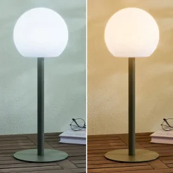 Lindby LED udendørs bordlampe Eleia, grøn, metal, genopladeligt batteri
