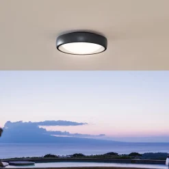 Lindby LED udendørs loftlampe Niniel, sort, Ø 25 cm