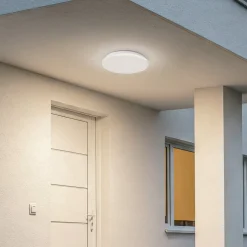 Lindby LED udendørs loftslampe Kirkola, 3000 K, Ø 34 cm, hvid