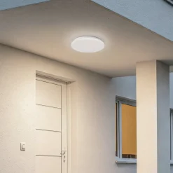 Lindby LED udendørs loftslampe Kirkola, 4000 K, Ø 34 cm, hvid