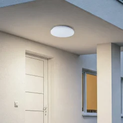 Lindby LED udendørs loftslampe Kirkola, 4000 K, Ø 34 cm, hvid