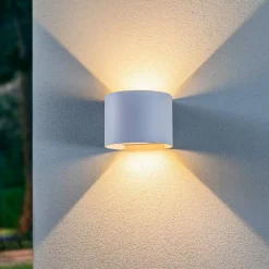 Lindby LED udendørs væglampe Nivar, rund, hvid, metal, IP54