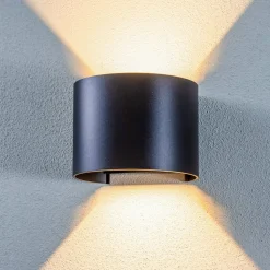 Lindby LED udendørs væglampe Nivar, rund, sort, IP54