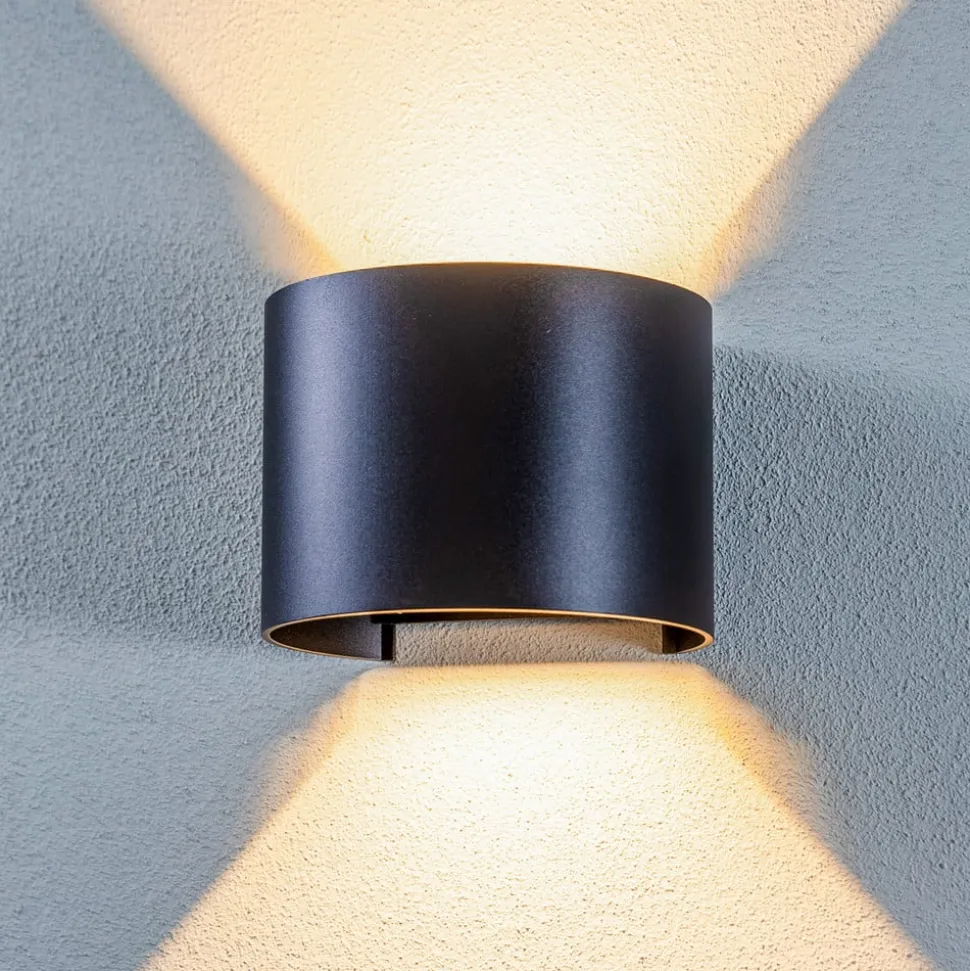 Lindby LED udendørs væglampe Nivar, rund, sort, IP54