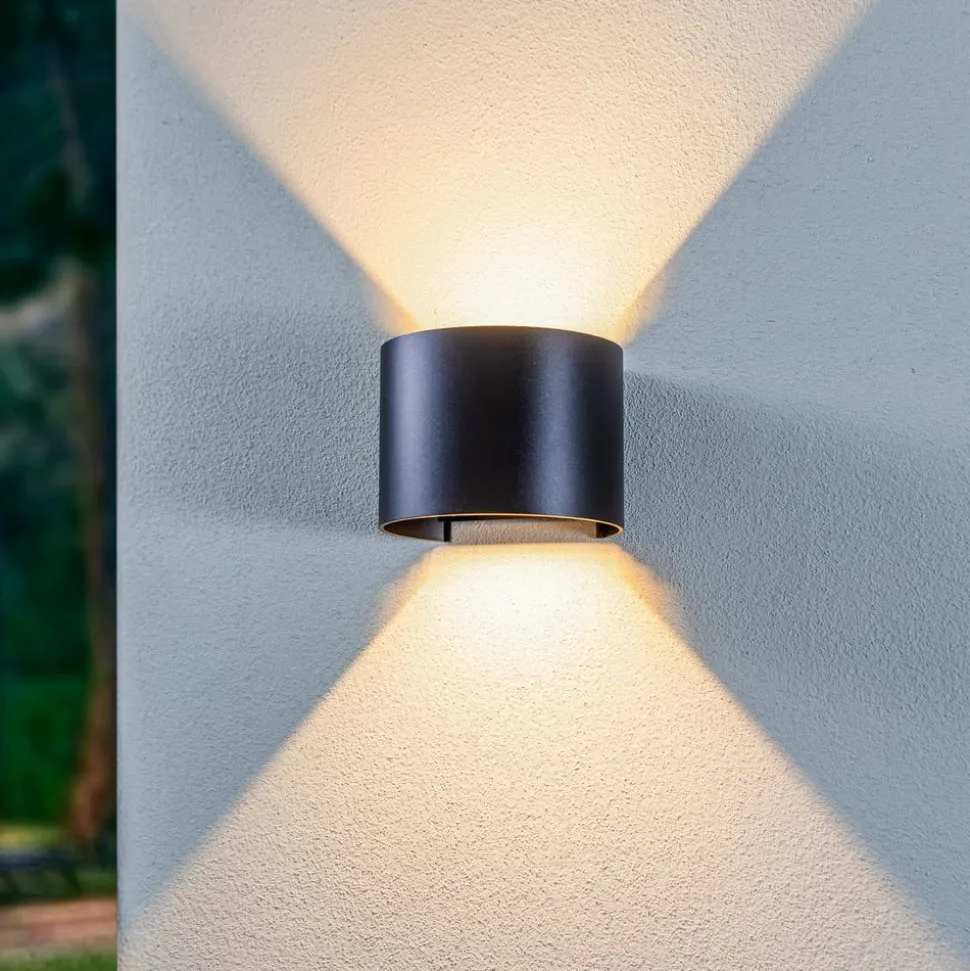 Lindby LED udendørs væglampe Nivar, rund, sort, IP54