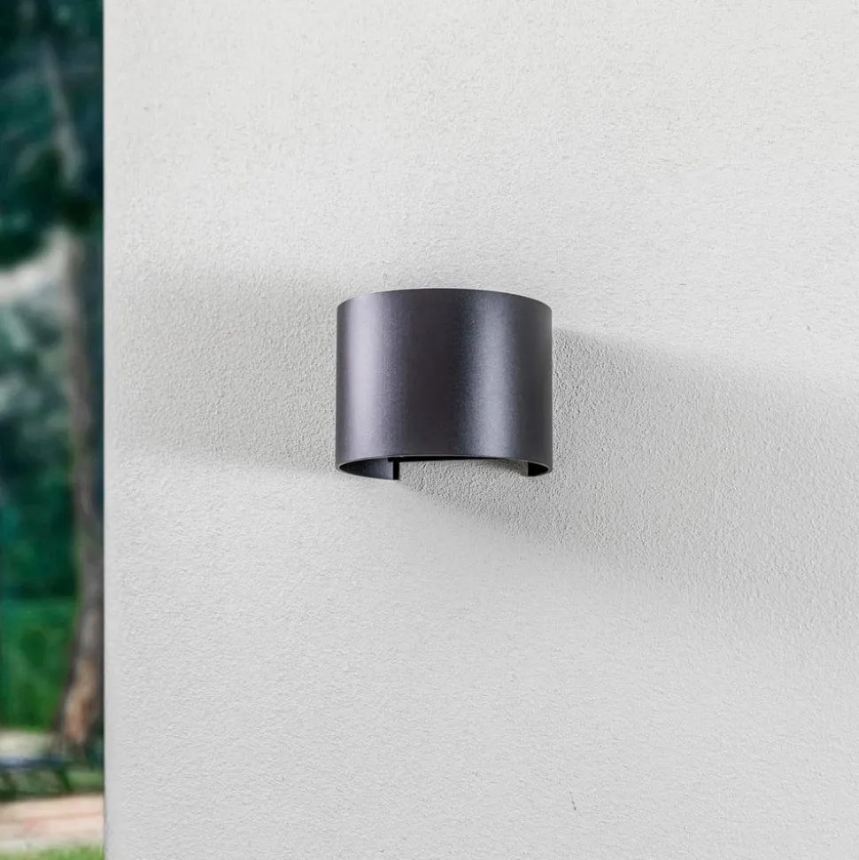 Lindby LED udendørs væglampe Nivar, rund, sort, IP54