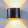 Lindby LED udendørs væglampe Nivar, rund, sort/guld, IP54