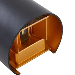 Lindby LED udendørs væglampe Nivar, rund, sort/guld, IP54