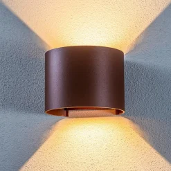 Lindby LED udendørs væglampe Nivar, rund, rust, metal, IP54
