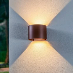Lindby LED udendørs væglampe Nivar, rund, rust, metal, IP54
