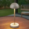 Lindby LED-batteridrevet bordlampe Pippin, guld/travertin, IP44
