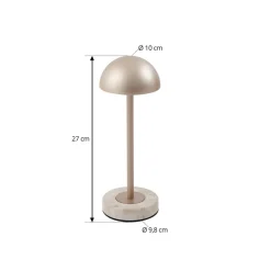 Lindby LED-batteridrevet bordlampe Pippin, guld/travertin, IP44