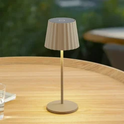 Lindby LED-batteridrevet bordlampe Esali, beige, metal, IP65