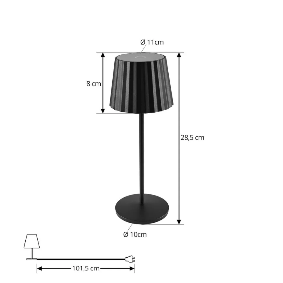 Lindby LED-batteridrevet bordlampe Esali, sort, metal, IP65