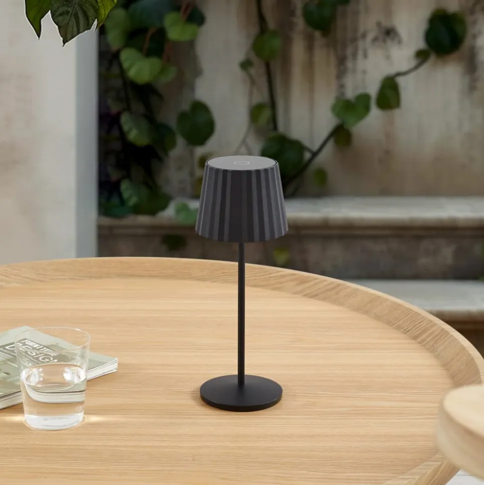 Lindby LED-batteridrevet bordlampe Esali, sort, metal, IP65