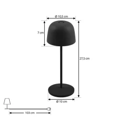 Lindby LED-bordlampe Arietty, sort, dæmpbar, IP65
