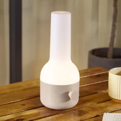 Lindby LED-bordlampe Isaline, beige, dæmpbar, IP44