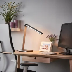 Lindby LED-bordlampe Kuno, grå, USB, touch-dæmper