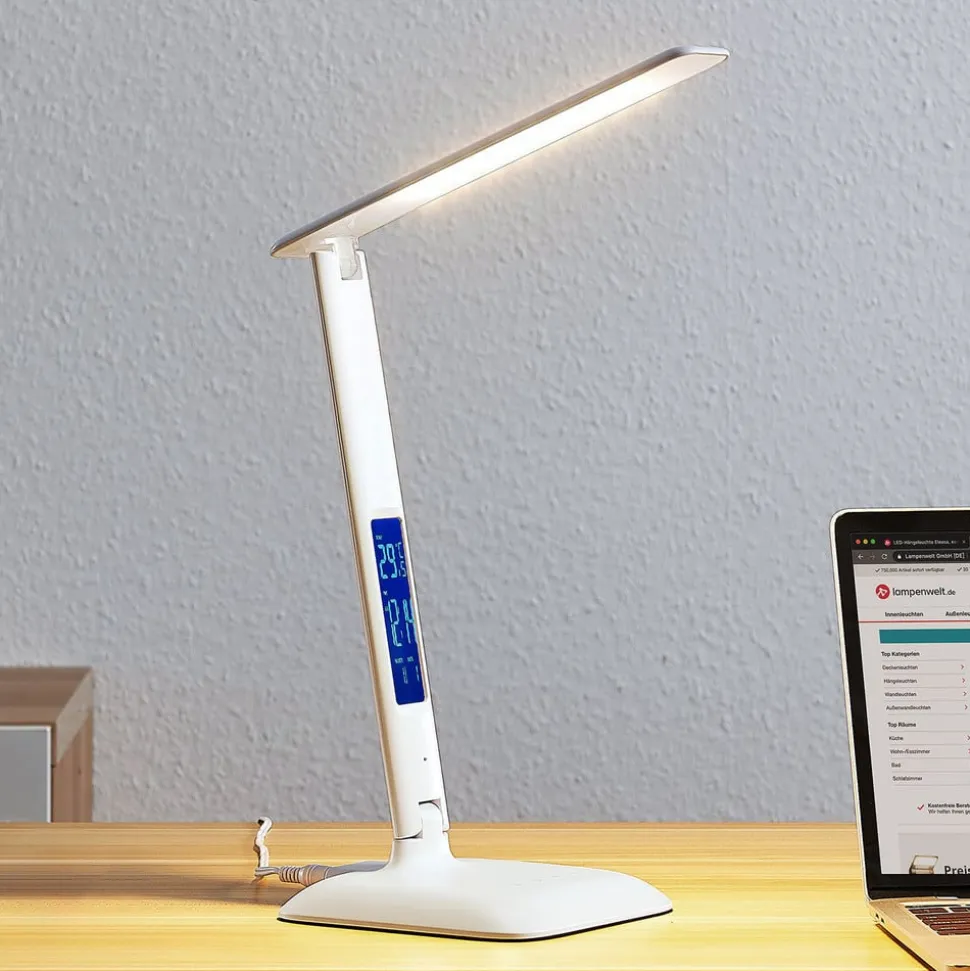 Lindby LED-bordlampe Ludmilla, højde 34 cm, hvid, display
