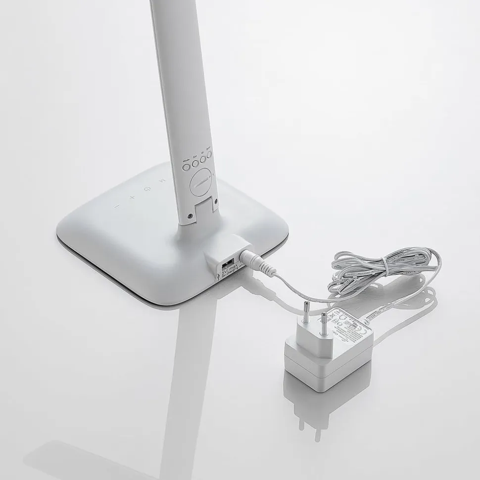 Lindby LED-bordlampe Ludmilla, højde 34 cm, hvid, display