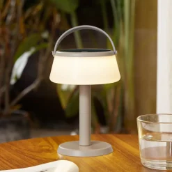 Lindby LED-bordlampe Mikkel, beige, dæmpbar, 7 cm