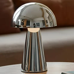 Lindby LED-bordlampe Nevijo, krom, Ø20 cm, USB, dæmpbar