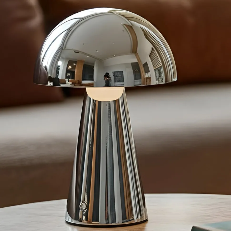 Lindby LED-bordlampe Nevijo, krom, Ø20 cm, USB, dæmpbar