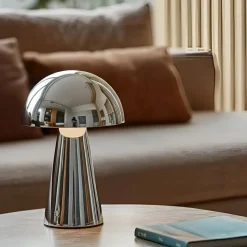 Lindby LED-bordlampe Nevijo, krom, Ø20 cm, USB, dæmpbar