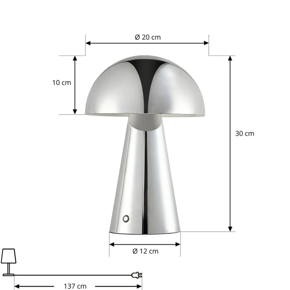 Lindby LED-bordlampe Nevijo, krom, Ø20 cm, USB, dæmpbar