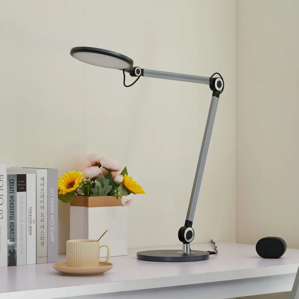 Lindby LED-bordlampe Nyxaris, grå, metal, CCT, 50 cm