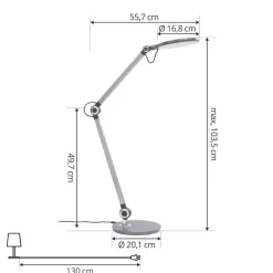 Lindby LED-bordlampe Nyxaris, grå, metal, CCT, 50 cm