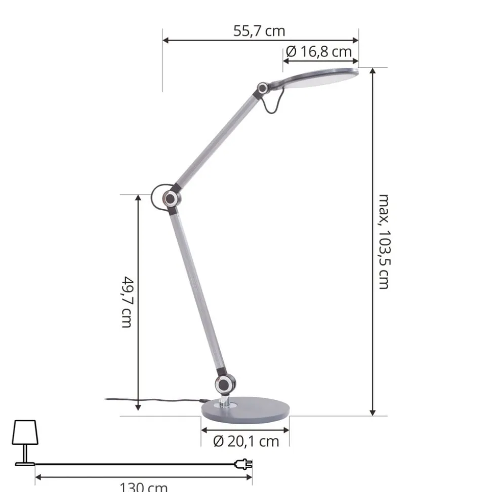 Lindby LED-bordlampe Nyxaris, grå, metal, CCT, 50 cm