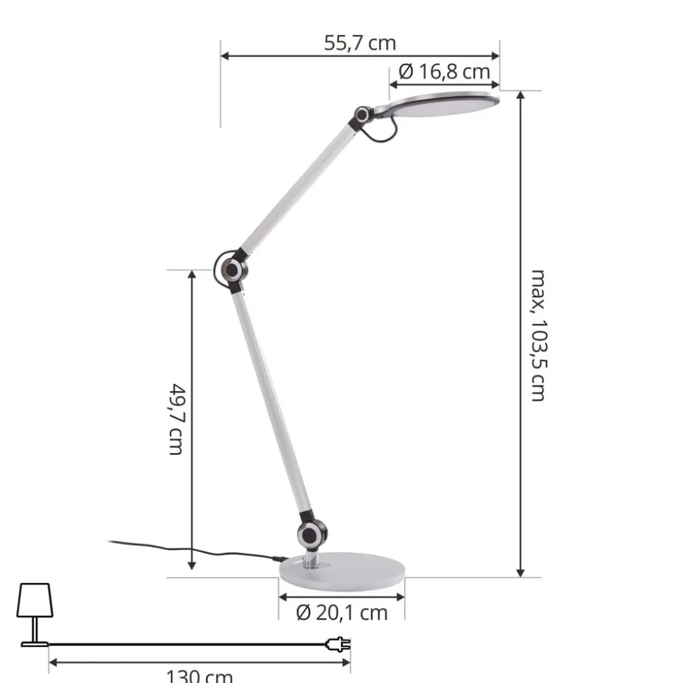 Lindby LED-bordlampe Nyxaris, sølv, metal, CCT, 50 cm