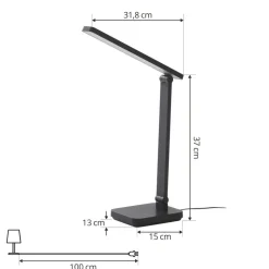 Lindby LED-bordlampe Rylas, sort, USB, CCT