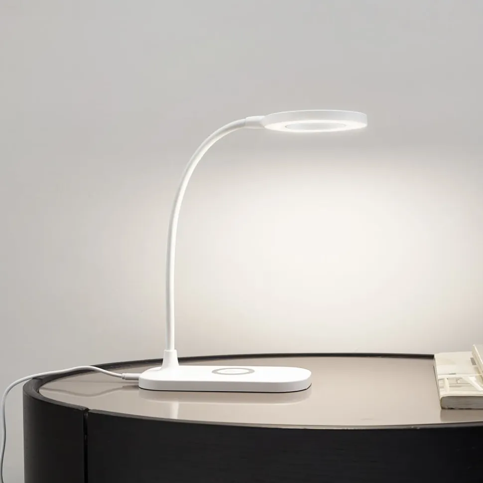 Lindby LED-bordlampe Siona, hvid, CCT, dæmpbar, ladestation