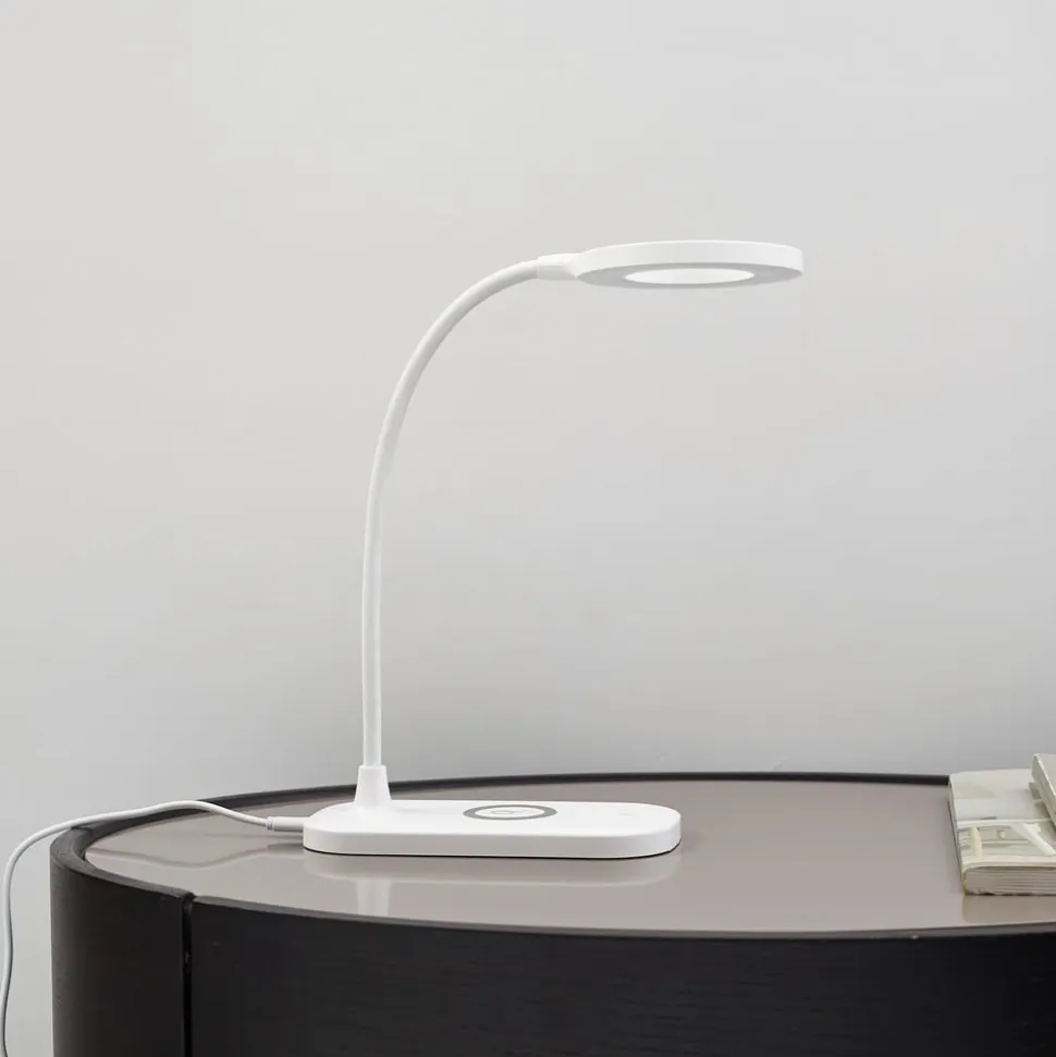 Lindby LED-bordlampe Siona, hvid, CCT, dæmpbar, ladestation